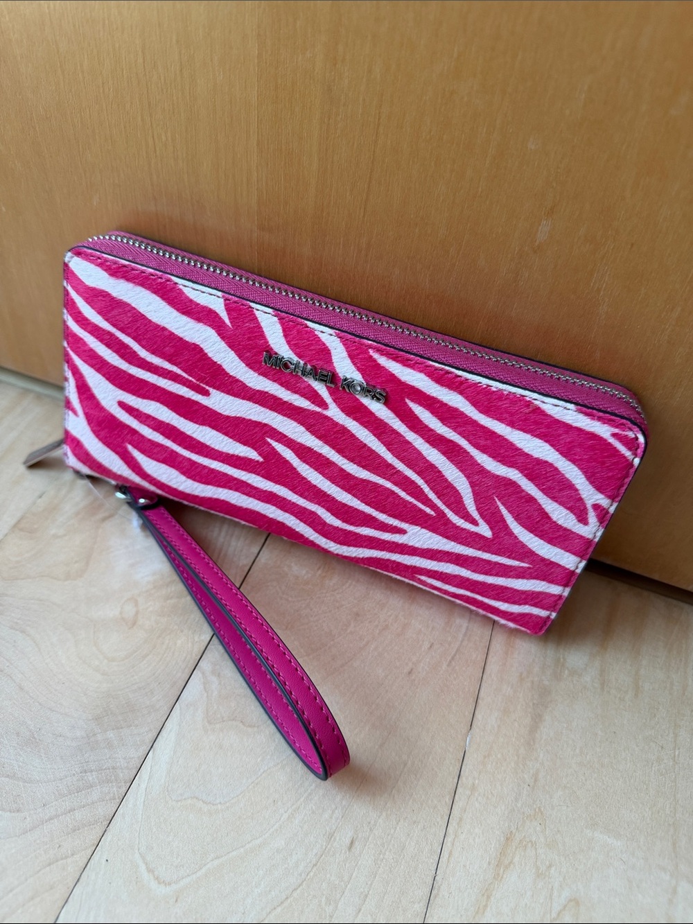 Michael Kors Hot Pink and White Zebra Wristlet Wallet